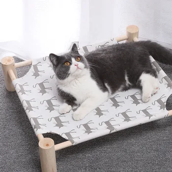 

2020 New Kennel Breathable Hammock Removable Washable Solid Wood Marching Bed Pet Summer Cat Kennel Dog Bed