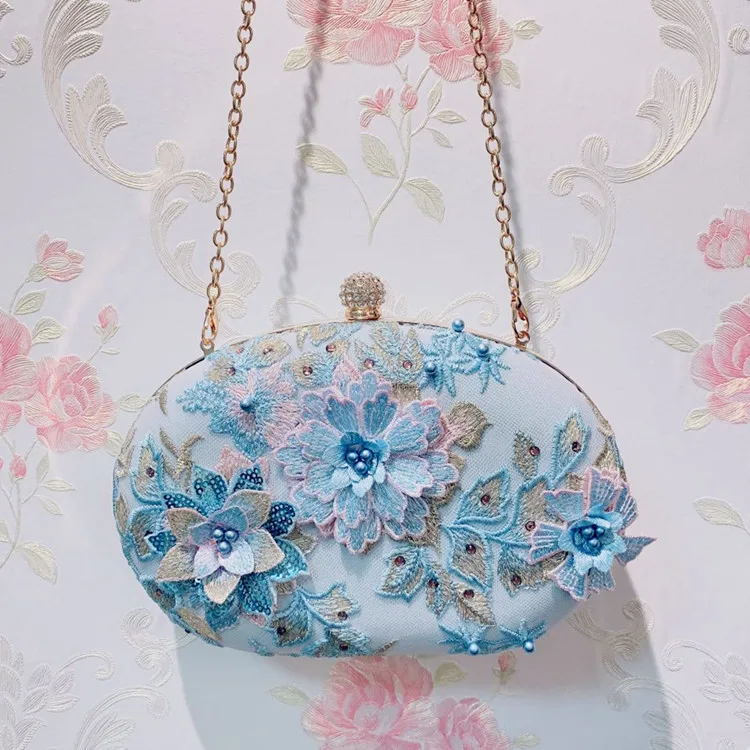 ABZC-New Female Diamond Pearl Handbag Luxury Elegant Crystal Flower Evening Dress Wedding Day Bride Clutch Bag Purse