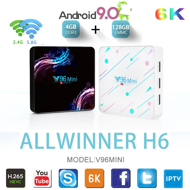 

Android 9.0 Smart TV Box V96 mini 4G 128G 2.4/5G Wifi Allwinner H6 Quad Core 6K Google Player Youtube Netflix iptv Media player