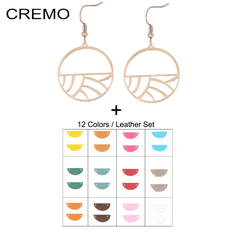 Cremo Branches Earrings For Women Stainless Steel Jewelry  Feather Shape Earrings Leather Dangle Earrings