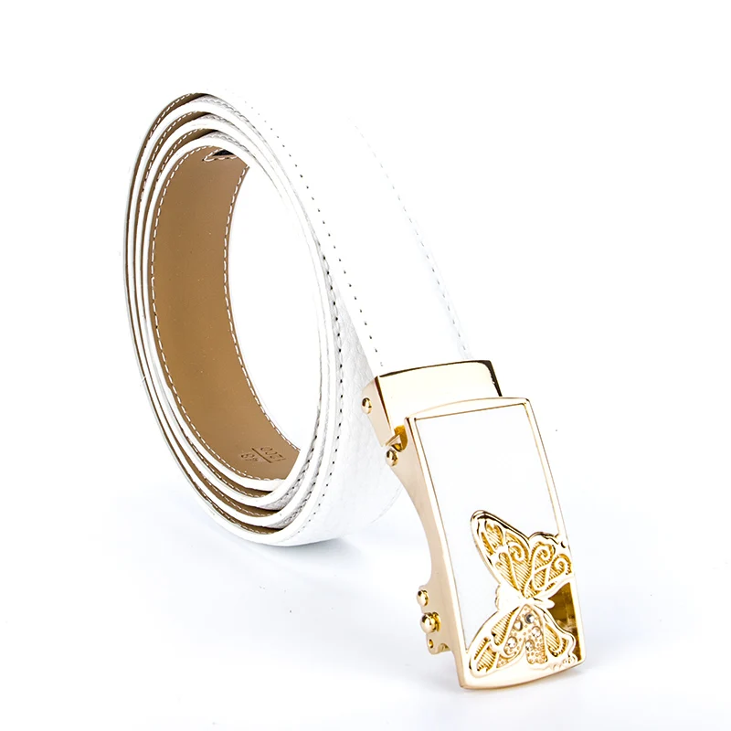 

White Luxury Designer Brand Ladies Belt High Quality Women Genuine Real Leather Dress 24mm Narrow Strap for Jeans Waistband