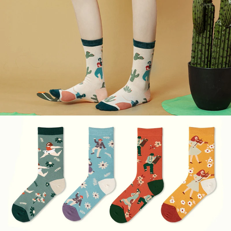 

Socks Female Autumn and Winter Song and Dance Season Series In Tube Cotton Socks Japanese Illustration Free Size Couple Socks
