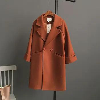 

Fashion Solid Women Long Cashmer Coat Wide-waisted Single Button Women's Woolen Jacket Loose Coat And Jacket Plus Size