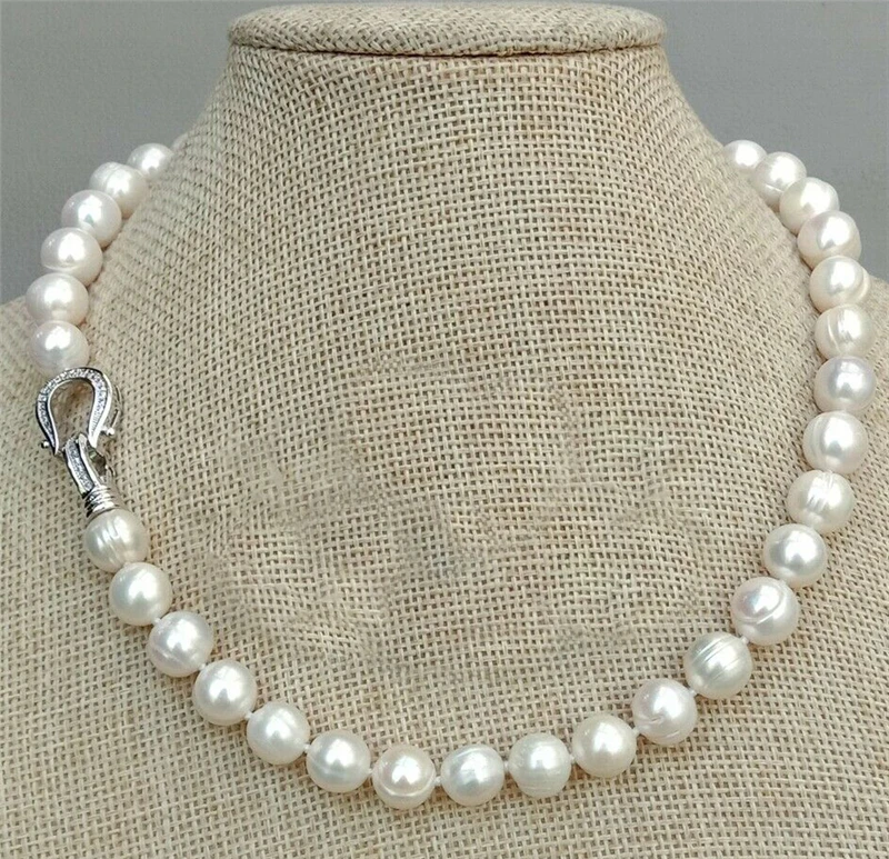 

HABITOO Natural 10-11mm White Freshwater Round Pearl Necklace 17inches Simple Classic Jewelry For Women Daily Party Wear