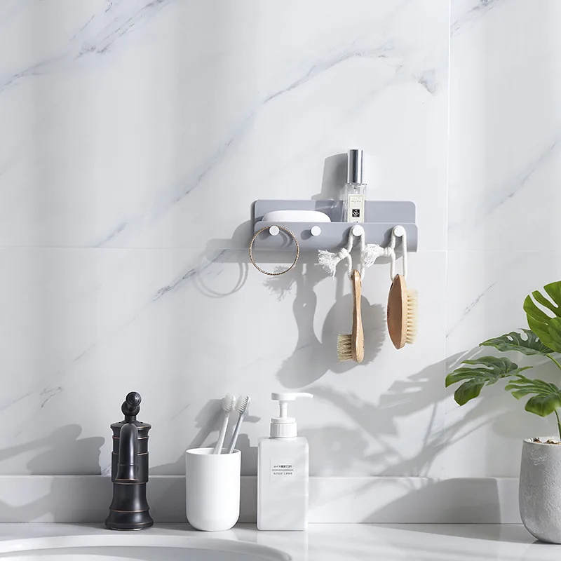 Storage Rack Kitchen Storage Rack Adhesive Shelf Rack Nordic Multi-purpose Powerful Kitchen Bathroom Wall Hallway Punch-free Porch Key Holder Wall Hanging Decor