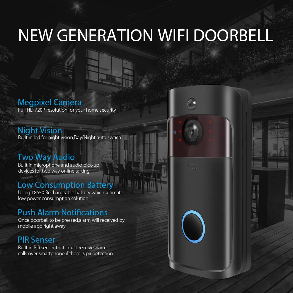 Ip видеодомофон Wi Fi дверной звонок 720P камера для квартиры ИК сигнализация