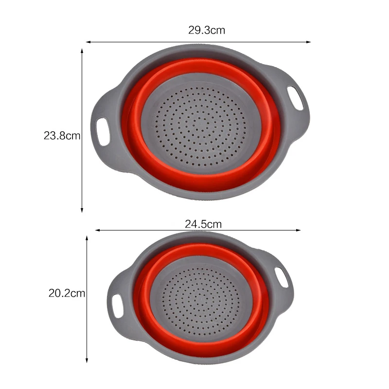 Складной силиконовый дуршлаг 3 цветов, корзина для мытья овощей и фруктов, сетчатый фильтр, складной Слив с ручкой, кухонный инструмент