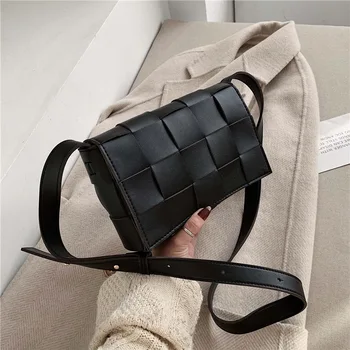 

High Quality Women's Handbag Knitting Designer Crossbody Bag Fashion Women's Shoulder Messenger Bags Woven Plaid Female Purse