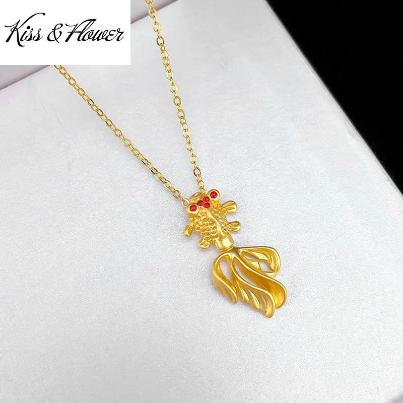 

KISS&FLOWER NK85 Fine Jewelry Wholesale Fashion Woman Girl Birthday Wedding Gift Exquisite Goldfish 24KT Gold Pendant Necklaces