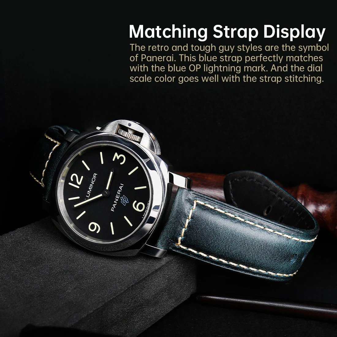 Handmade Vintage Oil Wax Leather Blue Watch Strap with Black Buckle
