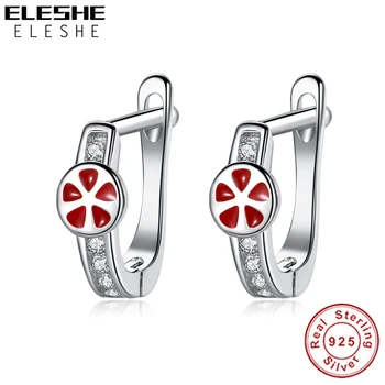 

ELESHE 925 Sterling Silver Red Enamel Lemon Earrings for Girls Kids Children Small Hoop Earrings Zirconia Silver 925 Jewelry