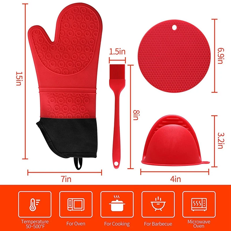 Extra Long Oven Mitts And Pot Holders Sets, 15 Inches Heat Resistant