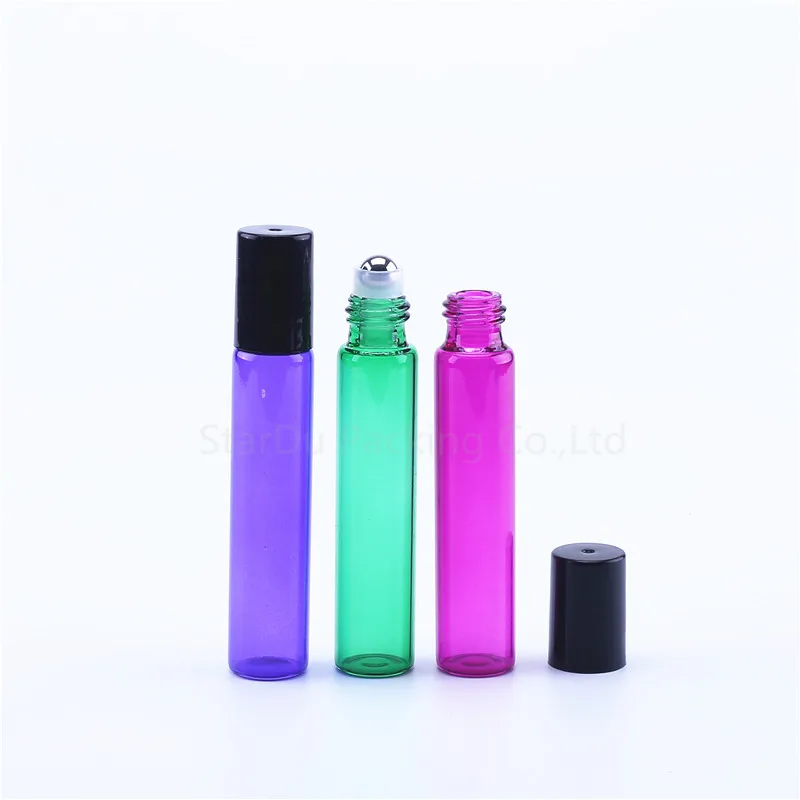 Wholesale 10ml amber blue Essential Oil Perfume Bottle Roller Ball Glass Roll On Durable For Travel Cosmetic Container 200pcs