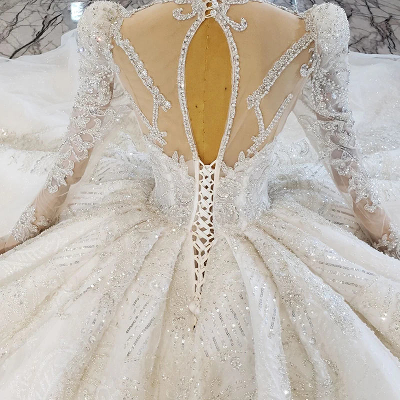 HTL2227 elegant wedding dress 2021 bridal wedding dress v neck long sleeve robe de soirée manche longue de mariage blanche 6