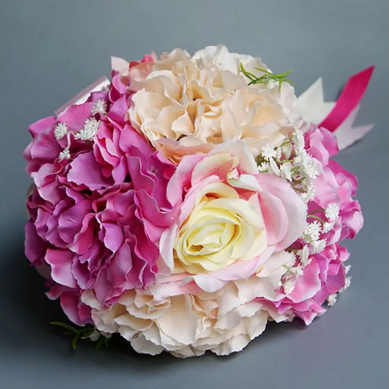Bridal Bridesmaid Wedding Holding Bouquet Artificial Hydrangea Flower Long Satin Ribbon Decor Party Decoration Gift Photo Props