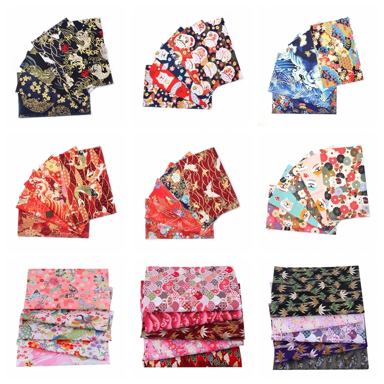 5pcs 20x25cm Japanese Printed Cotton Fabric Bundle For Sewing Dolls &Bags, Quilting material DIY Patchwork Needlework 1