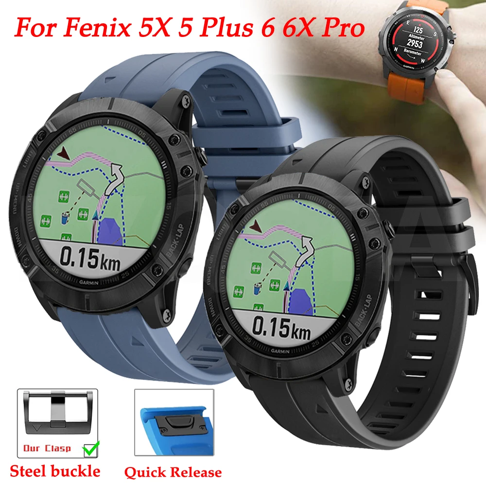 26 22Mm Cinturino In Silicone Con Fibbia In Acciaio Per Garmin Fenix 6X 6 Pro Watch Cinturino Da Polso A Sgancio Rapido Facile Da Montare Fenix 5X 5 P