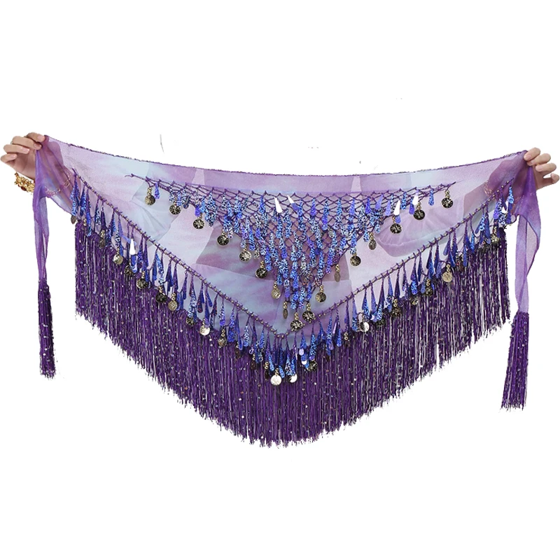 New Belly Dance Hip Scarf Waist Chain Woman Fringed Sequins Triangle Scarf Waist Scarf Clothing Belt Girdle Latin Dance Scarf