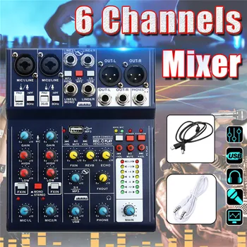 

Zebra Mini 6 Channel USB Portable Audio Mixer 48V Phantom Mixing Console Multifunctional Audio Mixer A6 Mixing Console Karaoke