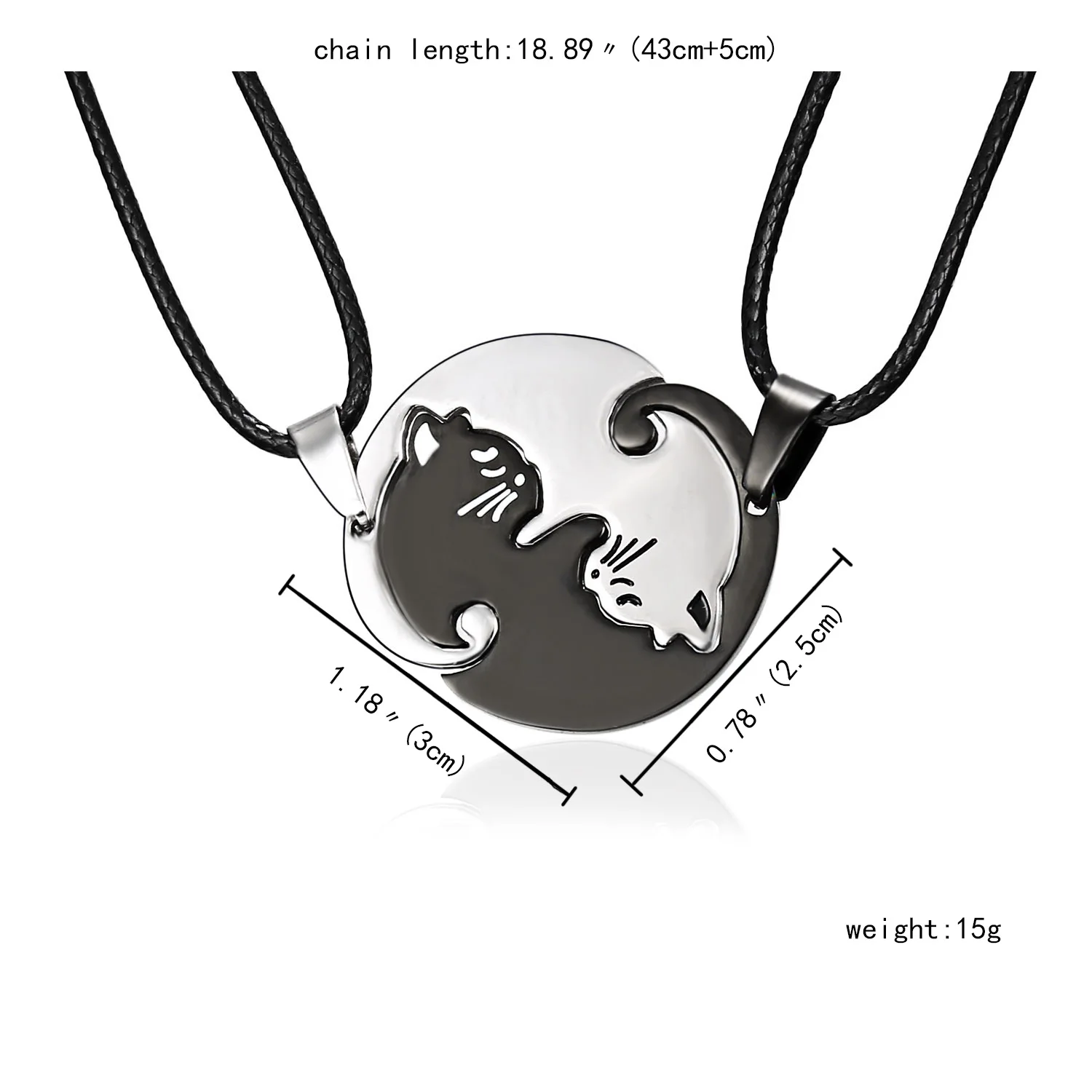 HI MAN Simple Stainless Steel Black And White Cat Hugs Couple Pendant Necklace For Men Women Friendship Gift Wholesale