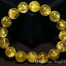 Натуральный Золотой рутилированный кварц золотые волосы бусины богатство браслет 6 мм кристалл