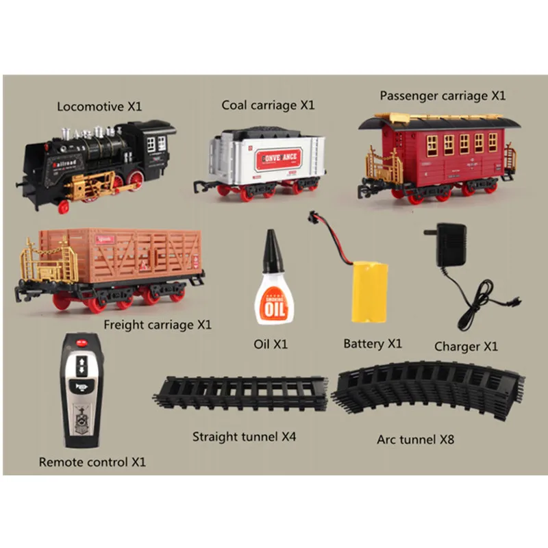 High Simulation Smoking Steam Spray 2.4G RC Steam Train Model With Sound Light Driving 666CM Track DIY Assembly Chimney Railway 6