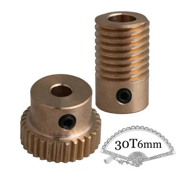 

1/30 Ratio Brass Metal Worm Gear Set with 4mm Hole Wheel 6mm Hole Shaft 0.5 Modulus