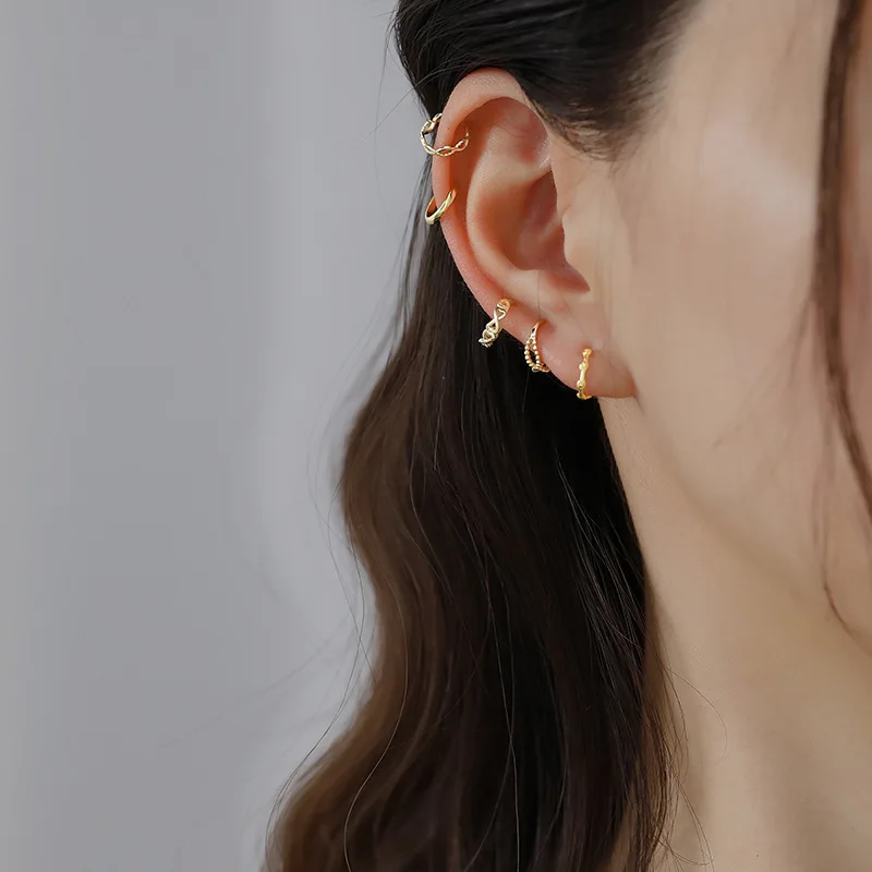 925 sterling silver earring fashion geometric circle ear ring clip without hole false Simple bone boy girl jewel | Украшения и