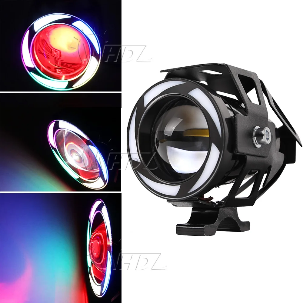 2pcs Motorcycle LED Headlight Fog Light with 1pc switch as gift for U7 125W 3000LM Devil Angel Eye DRL Moto Spot light (4)