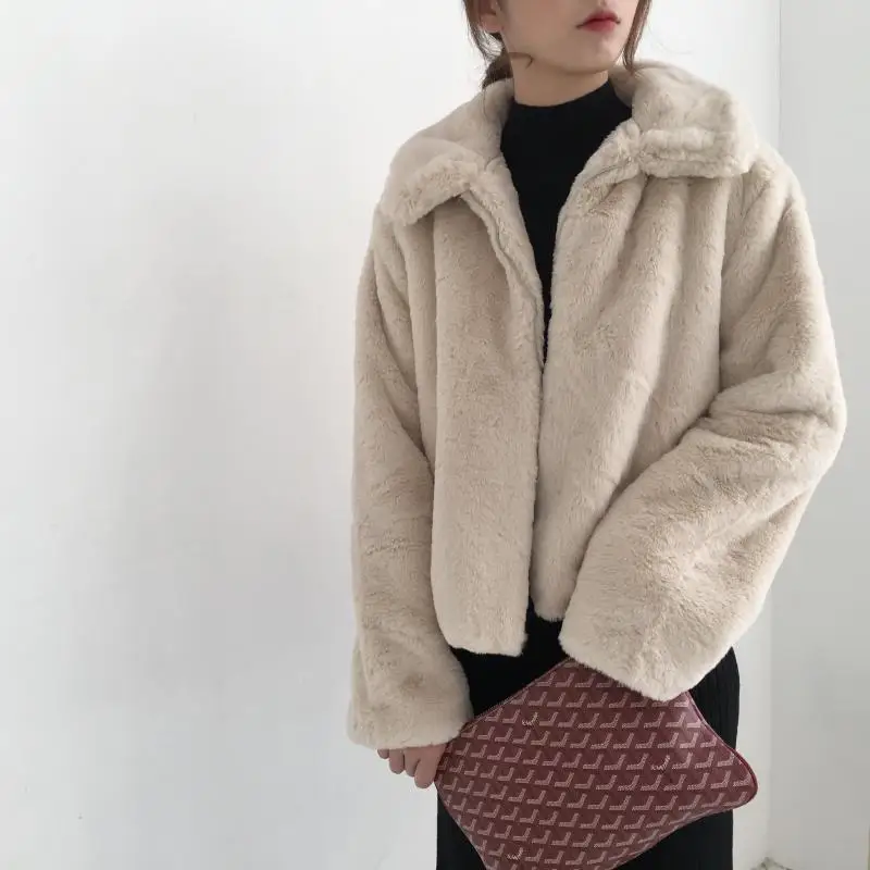 Женская куртка на молнии, осенне-зимнее пальто, куртка-бомбер, Harajuku, элегантная одежда, негабаритная верхняя одежда, роскошный искусственный мех кролика, W022