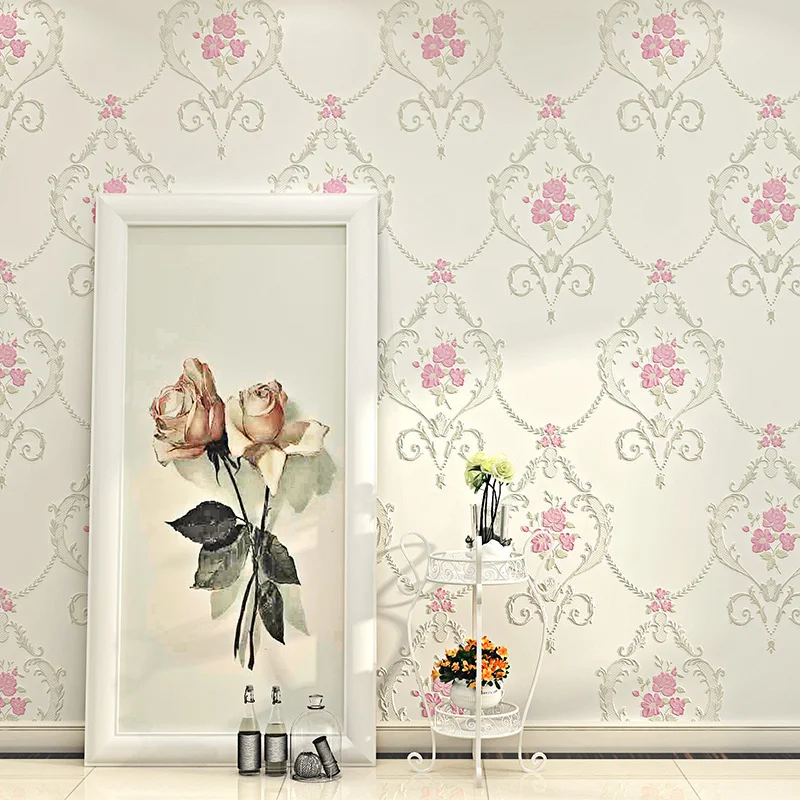 Wallpaper 3d Embossed Non-woven Wallpapers Luxury Pastoral Floral Wall Paper Mural Design Bedroom Wallpaper Designs Home Decor custom custom labels for packaging luxury candles private label design 3d relief embossed metal label logo sticker 3d thick