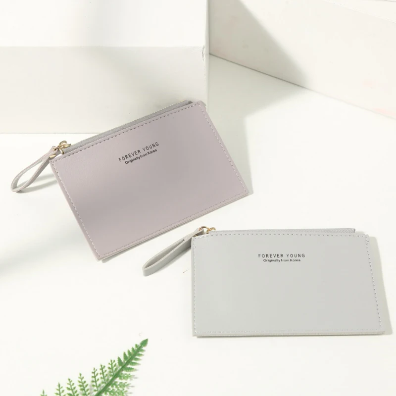 Card Holder Men and women ID card holder PU zipper small coin purse credit card holder solid color business case