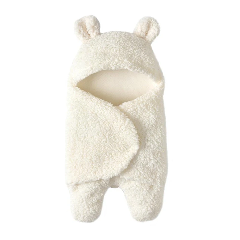 Зимний флисовый мягкий спальный мешок с плюшевым мишкой для новорожденных мальчиков и девочек, плотное одеяло с капюшоном