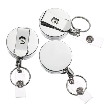 

Work Card Keychain Retractable Pull Key Ring ID Badge Lanyard Name Tag Card Holder Reel Belt Clip Metal Housing Metal Covers