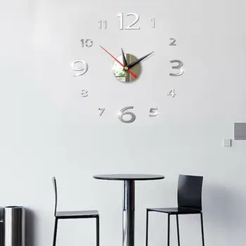 

Modern 3d Clock Acrylic Wall Sticker Home Decoration Time Acrylic Clock Silver Black Artistic Mural