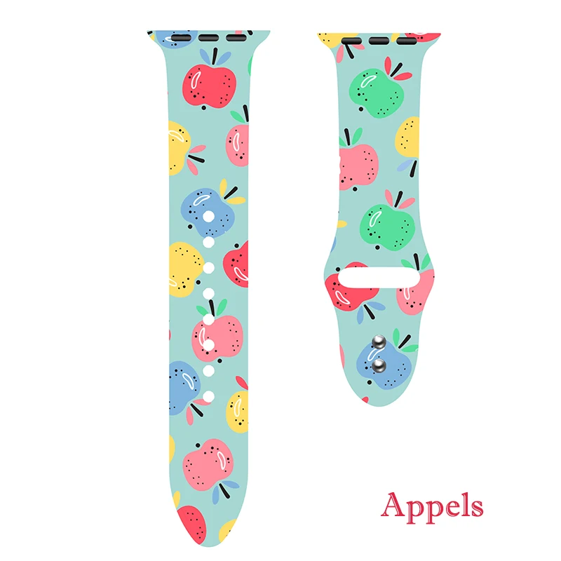 40mm 44mm Silicone Christmas Band For Apple watch 5 4 3 2 1 Bands Floral Printed Strap for iWatch Series 5 4 3 2 38mm 42mm Gifts - Цвет ремешка: Apples