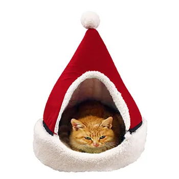 

Christmas Pet House dog bed Detachable Warm Doghouse Plush Cat Litter Warm Christmas hat Style cat's house Kennel cama perro