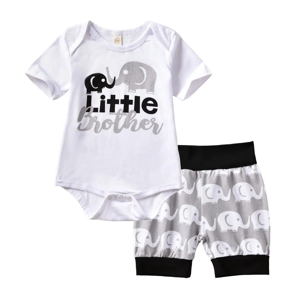 

Cartoon Elephant Baby Outfits Summer Baby Boys Clothes Set 2Pcs Short Sleeve Bodysuits+Shorts Autumn Kids Clothing For Boys D30