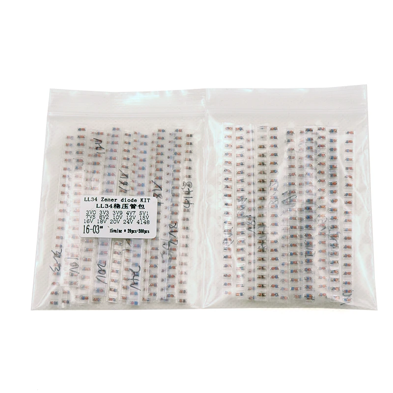 LL34 SMD Zener пакет диодов 1/2W 3v 24v 15 видов * 20 шт. = 300 комплект 1N4148|smd zener diode|zener diodezener smd kit |