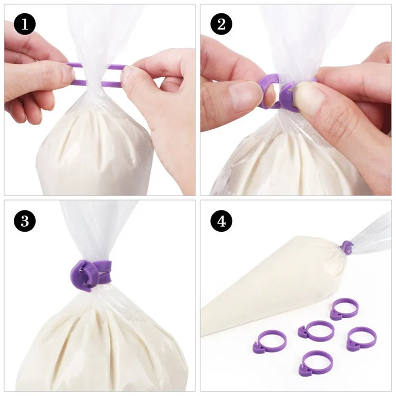 Pastry Bag Set Baking Supplies 10 pieces Silicone Icing Bag Ties Fixed Rings DIY Reusable Piping Decorating Bag Rubber Band Lashing No Leaks Pastry Tool