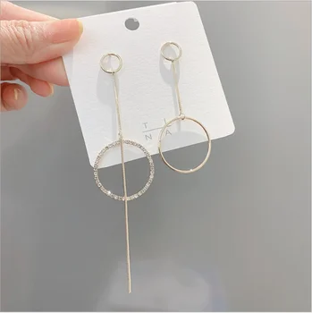 

Simple geometric asymmetric circle earrings female temperament long thin personality metal texture earrings