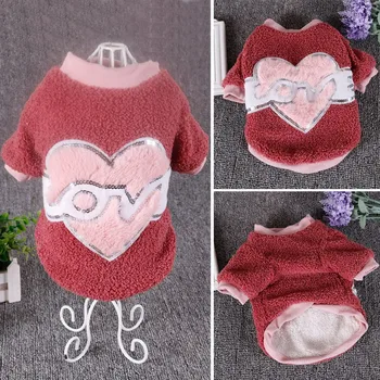 

Pet Autumn And Winter Fleece Warm 2-legged Clothes Thickening Costume Small Dogs Cold-weather Love Heart Shirt