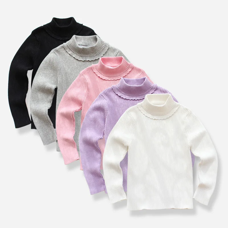 

Autumn And Winter Solid Color Girls Thick Pullover High Collar Sweater Cotton Base Sweater CHILDREN'S Garment Sweater