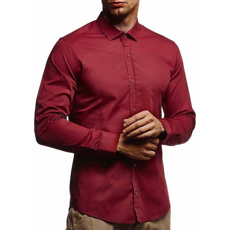 Vogue, мужские рубашки, Camisa Masculina, рубашка с длинным рукавом, мужская, Корейская, приталенная, дизайнерская, формальная, повседневная, Мужская одежда, рубашка, размер M-3XL - Цвет: red