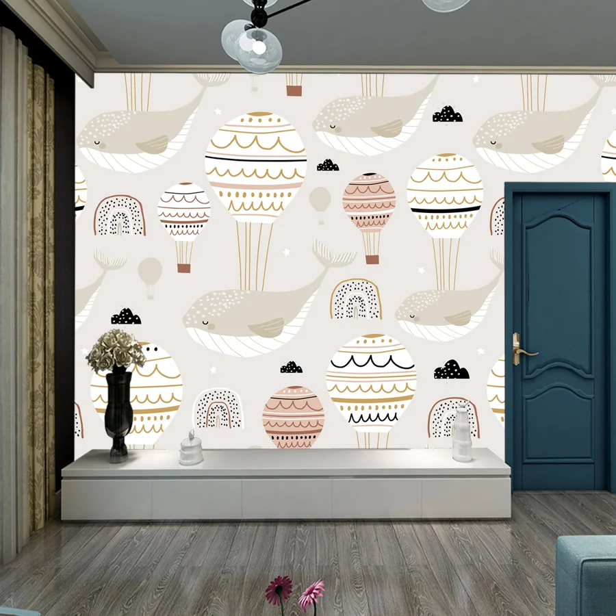 living room snack whale storage rack drawer type cart floor to floor bedroom bedside mobile cartoon storage rack Custom Peel and Stick Optional Cartoon Photo Contact Wall Papers Home Decor Whale Balloon Wallpapers for Living Room Kids Murals