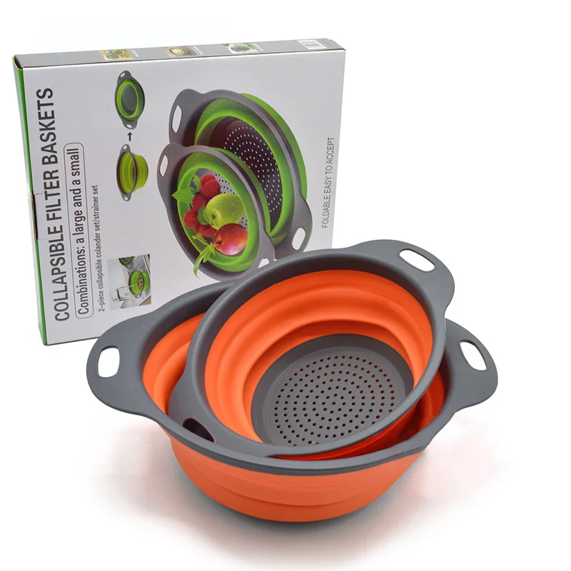 

2 In1 Creative Vegetable Washing Fruit Basket Round Retractable Folding Drainer Kitchen Filter Basket Kitchen Tools