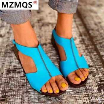 

2020 Shoes Women Summer Sandals Sapato Feminin Comfy PU Leather Flat Sole Sandal for Women Casual Shoes Peep Toe Sandalias Mujer