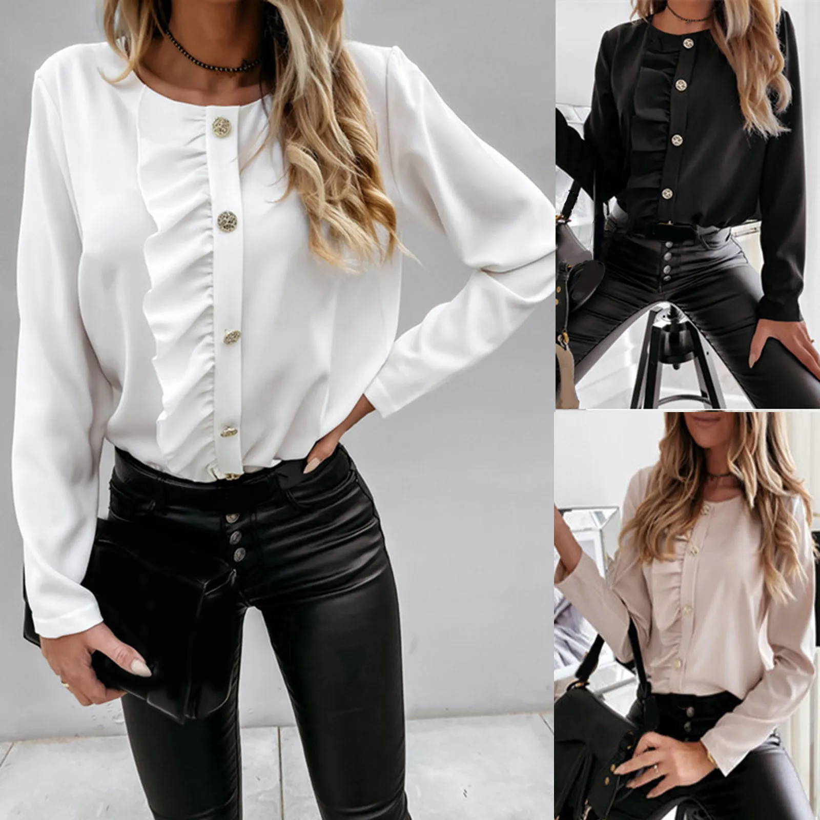 2020 Blouses & Shirts Women Fashion Long Sleeve Round Neck Camicia Women blusas mujer de moda 2020 рубашка женская 1