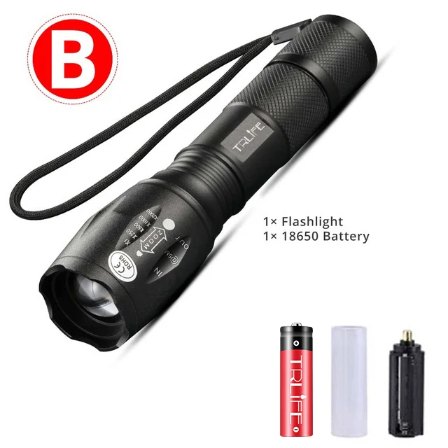 Package B Trlife светодиодный светильник-вспышка, ультра яркий фонарь T6/L2/V6, походный светильник, 5 режимов переключения, масштабируемый светильник Tactica, с батареей 18650 - Испускаемый цвет: Package B