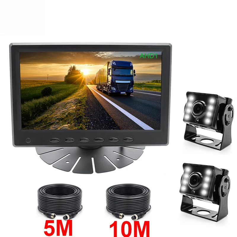 AHD 1024x600P 7 дюймов 4PIN ips экран AHD автомобильный монитор с 2CH 1280*960P обратный резервный AHD камера - Цвет: with 10M 2PCS Camera